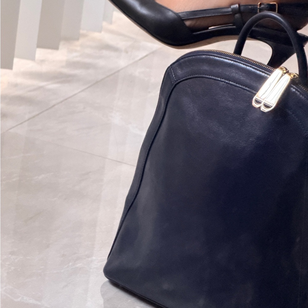 Brahmin Navy Blue Leather Backpack with Gold Hardware - Picture 9 of 16